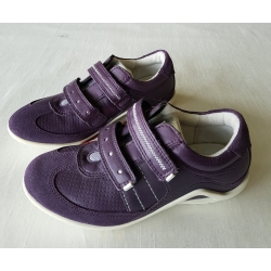 Ecco Vibration Kids Buty Skórzane Przejściowe 2 Rzepy - Śliwkowe - Rozmiar 28-32