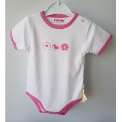 Fixoni 60492 Body Krótki Rękaw Kaczuszka - Biało Różowa - Rozmiar 62 - 86
