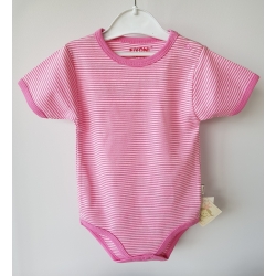 Fixoni 60492 Body Krótki Rękaw Paseczki "Kaczuszki" - Biało Różowe - Rozmiar 56 - 80