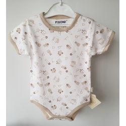Fixoni 60388 Body Krótki Rękaw Druk Zabawki - Biało Beżowe - Rozmiar 68 - 80