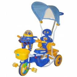 Trójkołowiec Rowerek Trójkołowy Dla Dzieci UFO Z Rączką Do Pchania Oraz Modułem Dźwiękowym - Niebiesko-Żółty