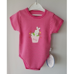 Gluck Fashion B 08-02 "Zając Ogrodnik" Body Krótki Rękaw Paski Fuksja - Rozmiar 62 - 110
