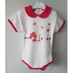 Gluck Fashion O 07-01 "Biedronka" Body Z Kołnierzykiem Krótki Rękaw Biało-Czerwone - Rozmiar 62 - 74