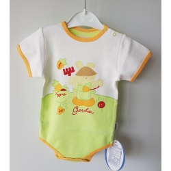 Gluck Fashion O 08-01 "Ogrodnik" Body Krótki Rękaw Zielono-Białe - Rozmiar 62 - 86