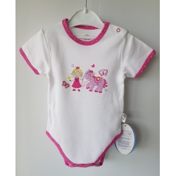 Gluck Fashion B 02-01 "Księżniczka" Body Krótki Rękaw Białe + Fuksja - Rozmiar 62 - 110