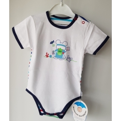 Gluck Fashion F 10-03 "Na Rybach" Body Krótki Rękaw Biały Tył Paski - Rozmiar 80 - 98