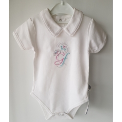Gluck Fashion B 09-02 "Chrzest" Body Z Kołnierzykiem Krótki Rękaw Biały Z Różowym - Rozmiar 56 - 86