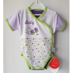Gluck Fashion F 02-01 "Pantofelek" Body Rozpinane Krótki Rękaw Fioletowo Białe - Rozmiar 56 - 62