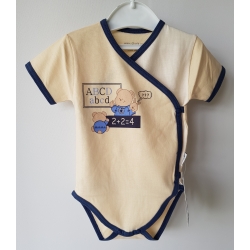 Gluck Fashion F 04-01 "Szkoła" Body Rozpinane Krótki Rękaw Beżowo Granatowe - Rozmiar 62