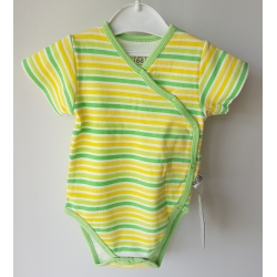 Gluck Fashion B 10-03 "Paseczki" Body Rozpinane Krótki Rękaw Zielono Żółto Białe - Rozmiar 68