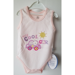 Gluck Fashion B 04-09 "Auto Z Zającem"  Body Ramiączka Różowo-Białe - Rozmiar 56 - 74
