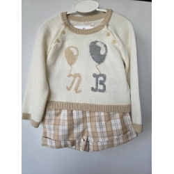 Mayoral 2207 Komplet Sweterek, Szorty Materiałowe I Rajstopy - Ekri - Rozmiar 56 - 80