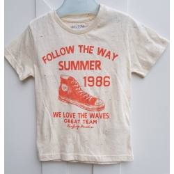 Mayoral 3036 T-shirt  Krótki Rękaw Nadruk Trampek - Kolor Ekri - 2-7 Lat
