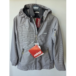 Reima 521125 Kurtka Przejściowa z Kapturem Przeciwdeszczowa Szare Paseczki - Rozmiar 122-128