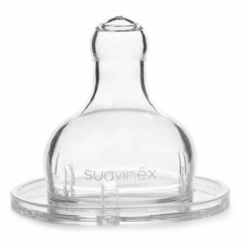 Suavinex Butelka Szklana 120 Ml Smoczek Okrągły Silikonowy Trójprzepływowy - Miś - Fioletowa