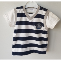 Tutta 121050471 T-Shirt Krótki Rękaw Pasy - Biało Granatowe - Rozmiar 74